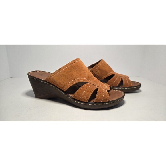 Mariella Leather & Suede Rust Wedge Kitten Heel Made In Italy 7 Summer - Picture 3 of 8